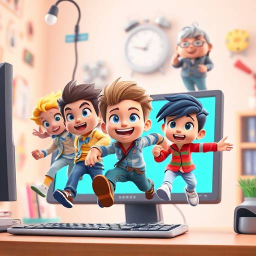 Pantalla de ordenador mostrando un video animado con personajes y gráficos en movimiento